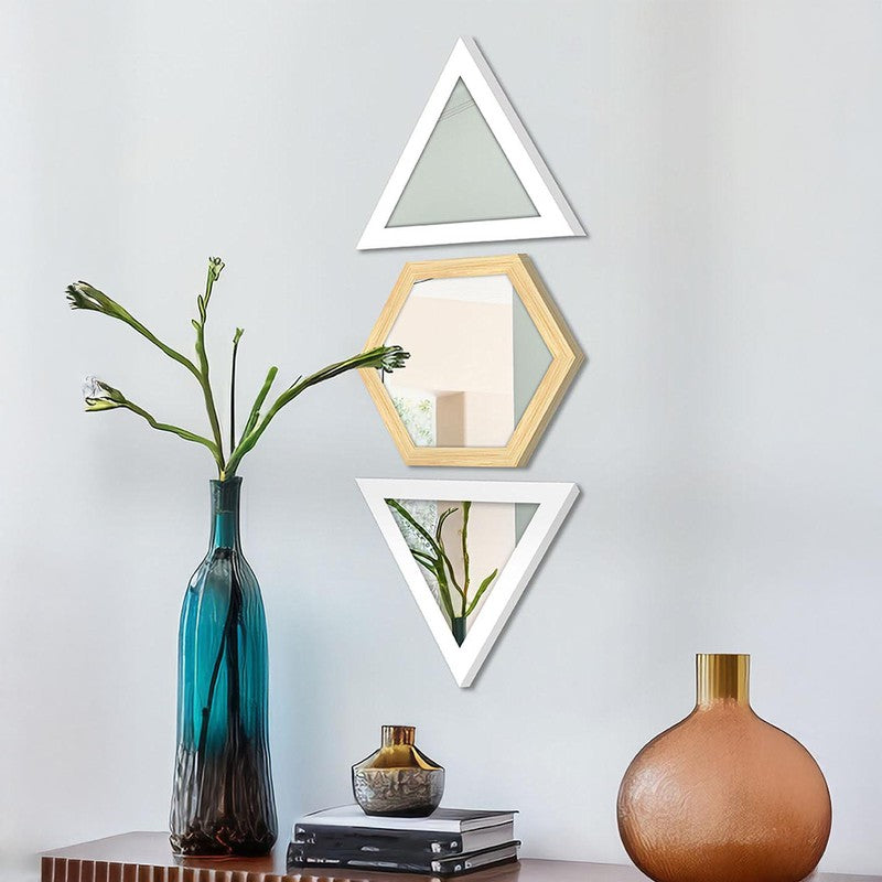 Facet Glow Wall Mirror (White,Beige)- Set of Three media 2