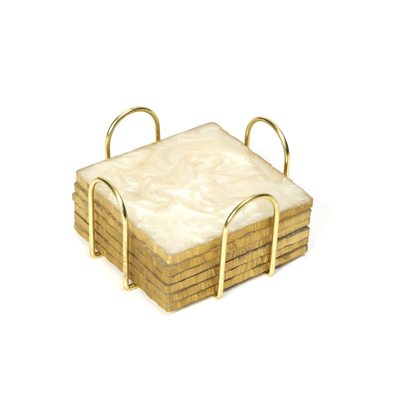 Nuxa Resin Coaster With Stand (Cream) - Seven Piece Set media 4