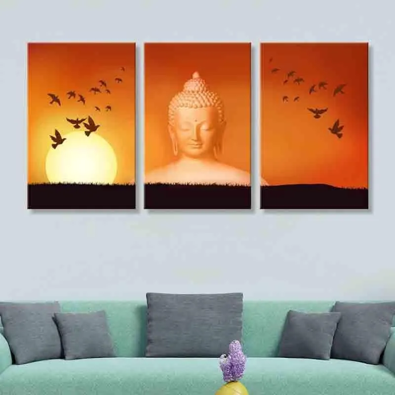 Solitude Buddha Panelled Canvas Wall Art - Three Piece Set media 1