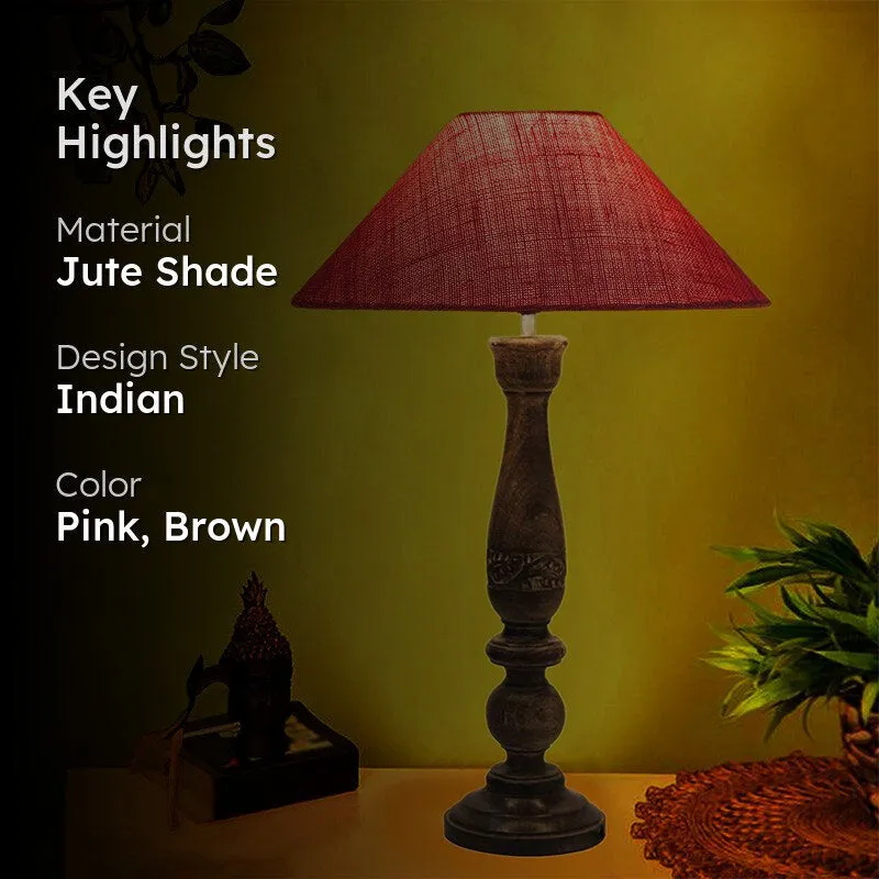 Nihara Wooden & Jute Table Lamp - Pink,Brown media 2