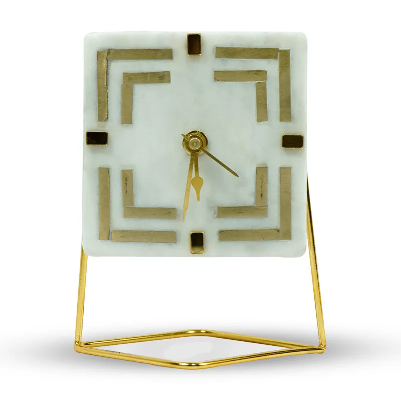 Squinta Marble Table Clock With Brass Inlay media 7