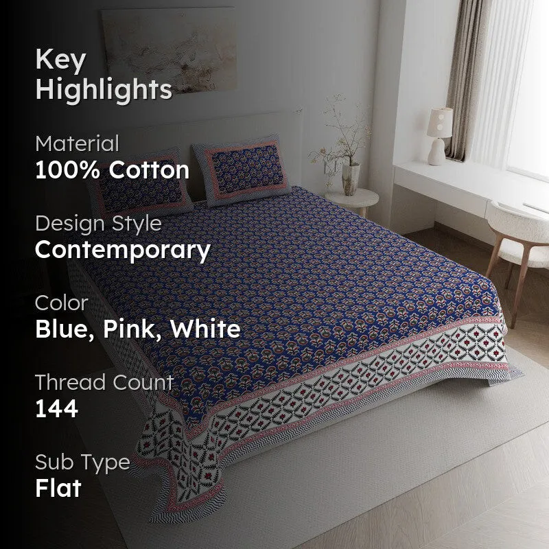 ImperialComfort Cotton Bedsheet (Indigo) - 144 TC media 2
