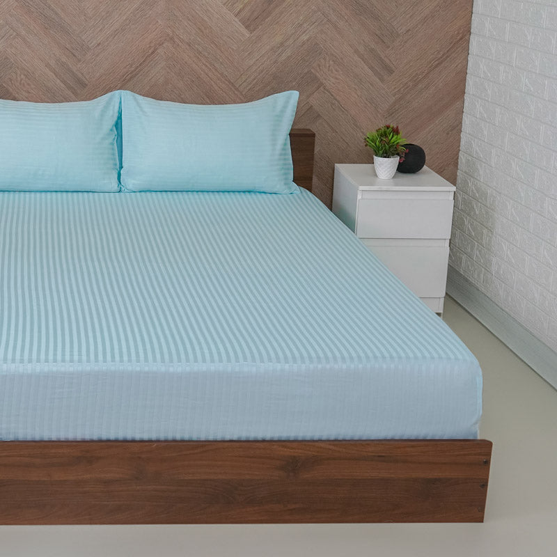 Reposi Striped Cotton Bedsheet (Blue) - 300 TC media 3