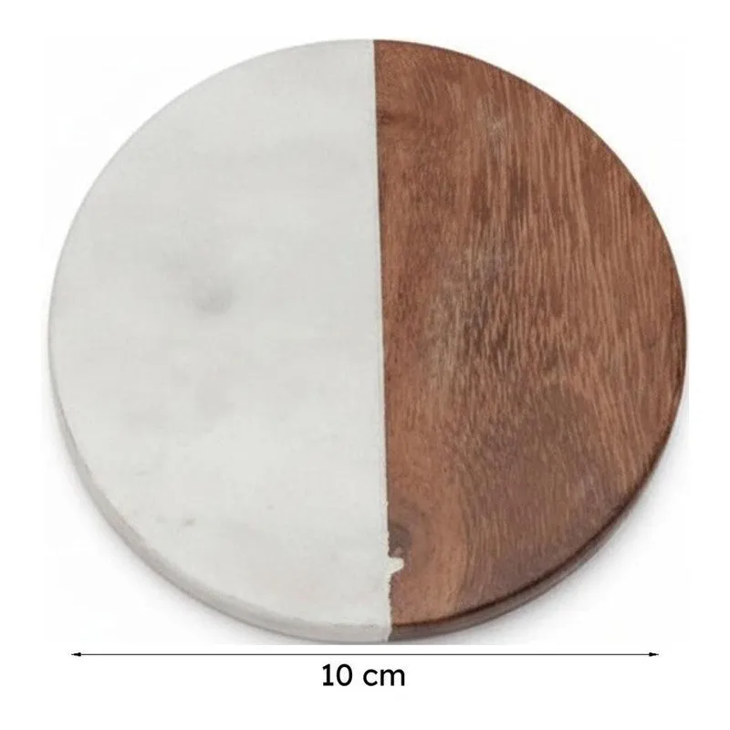 Losa Handmade Round Marble And Wooden Coaster - Set Of Two media 7