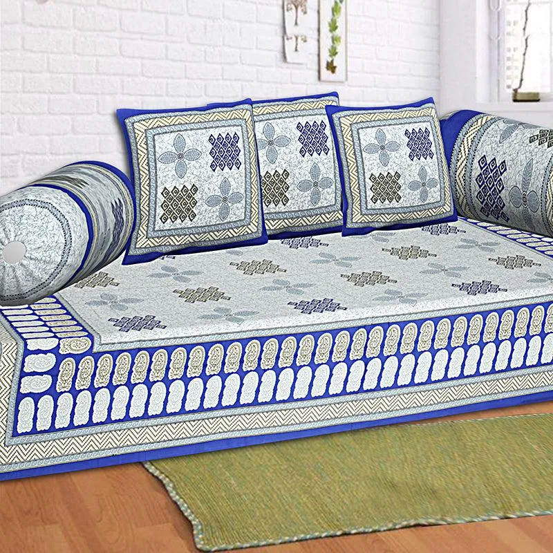 Jonaki Printed Diwan Set (Blue) - Six Piece Set media 1
