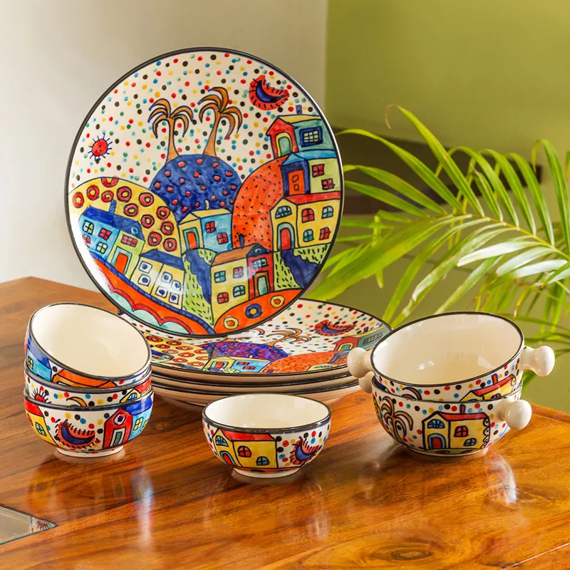 Coastal Cottage Handpainted Ceramic Dinner Set (260 ML) - 10 Piece Set media 1