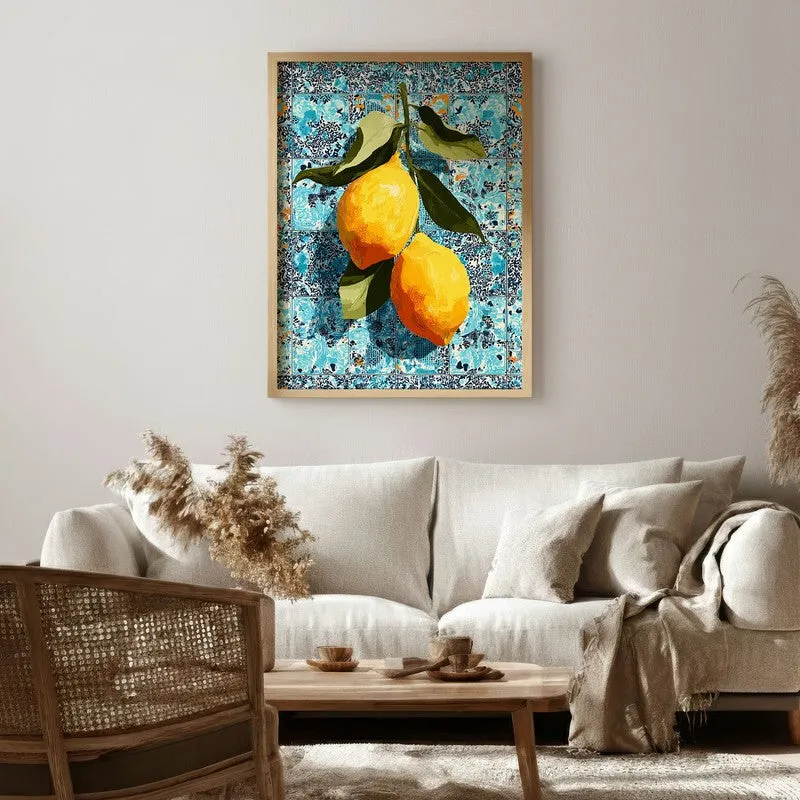 Zestara Lemon Foliage Canvas Wall Painting With Brown Frame media 6