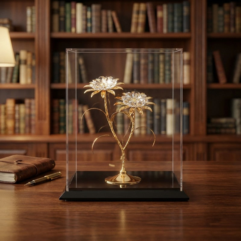 Twin Daisy Elegance 24K Gold Plated Mild Steel Showpiece