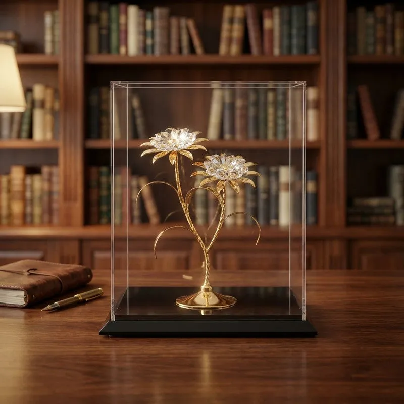 Twin Daisy Elegance 24K Gold Plated Mild Steel Showpiece media 1