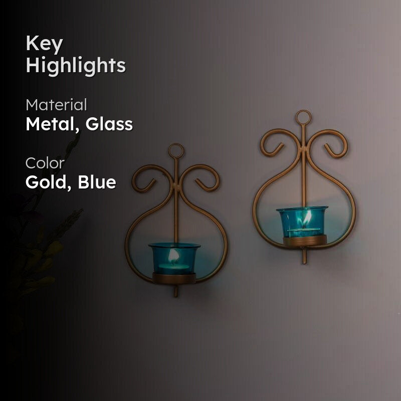Seina Gold Frame Sconce Candle Holder (Azure) - Set Of Two media 2