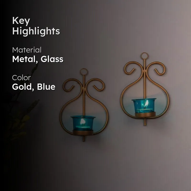 Seina Gold Frame Sconce Candle Holder (Azure) - Set Of Two media 2