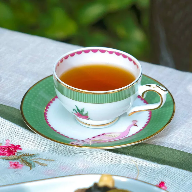 Gilded Mayura 24k Gold Brushed Porcelain Tea Cup & Saucer (280 mL) - Set of Six media 4