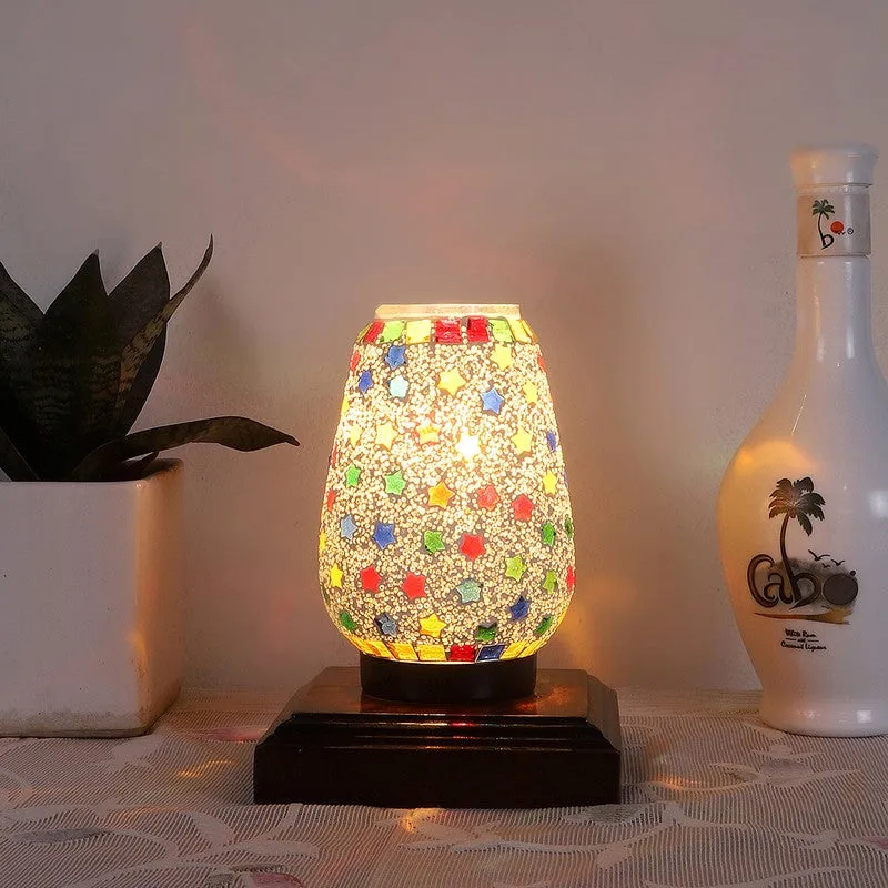 Speckra Glass Table Lamp With Wooden Base - Multicolor media 3