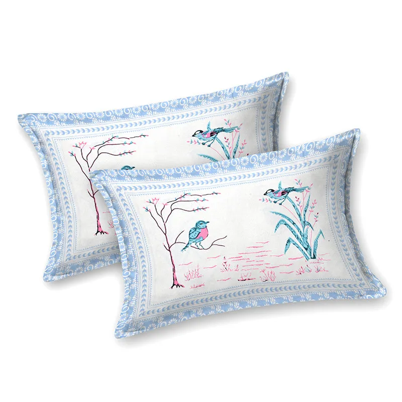 Feather Dreams Cotton Bedsheet (Blue, Pink) - 144 TC media 6