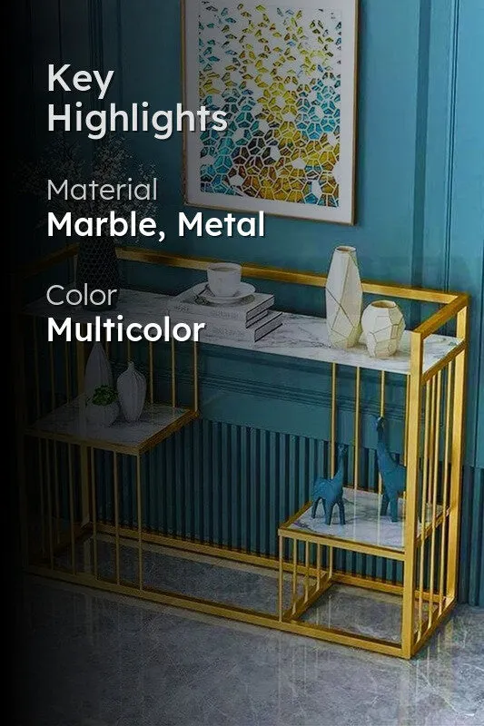 Designer Metal Console Table with Marble Top - Large media 2