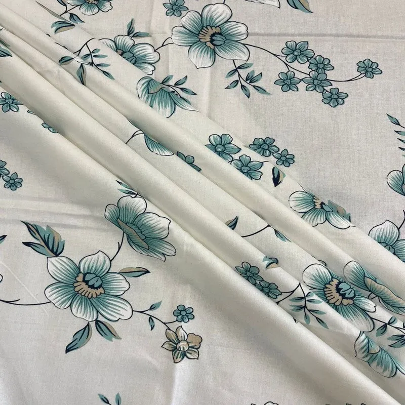 Gentle Petals Cotton Bedsheets (Teal) - 400 TC media 5