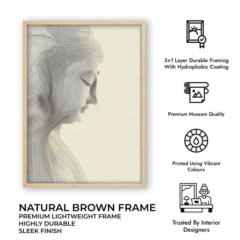 Silent Contemplation Buddha Wall Painting With Brown Frame media 9