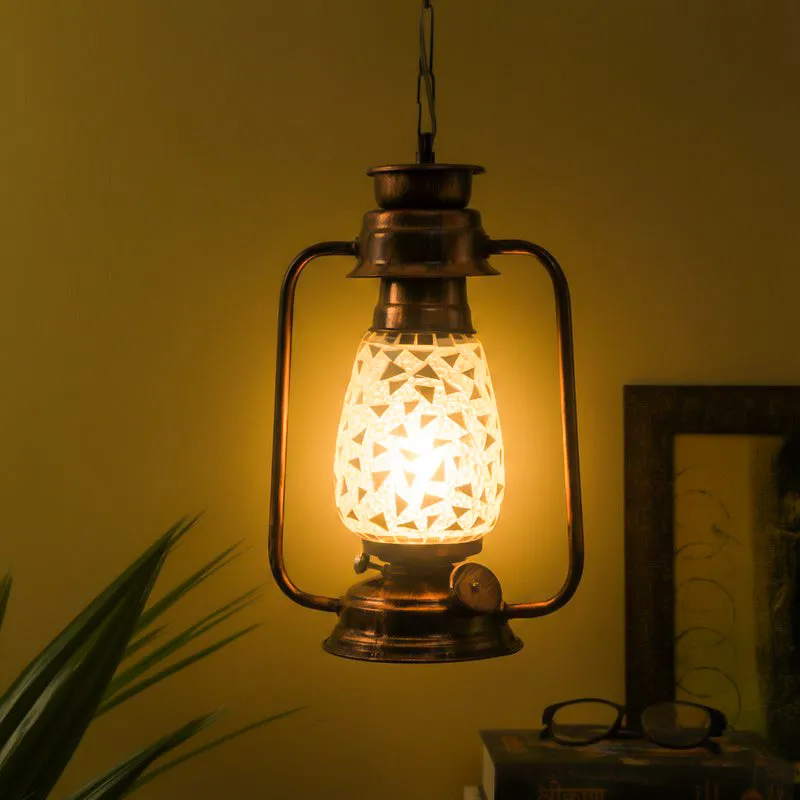 Dvija Mosaic Lantern Glass Ceiling Lamp - Copper media 1