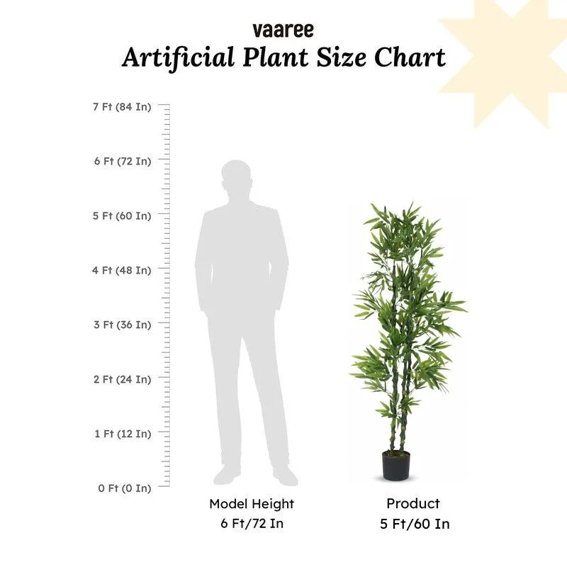 Faux Lush Bamboo Plant With Black Plastic Pot -5 Feet media 6