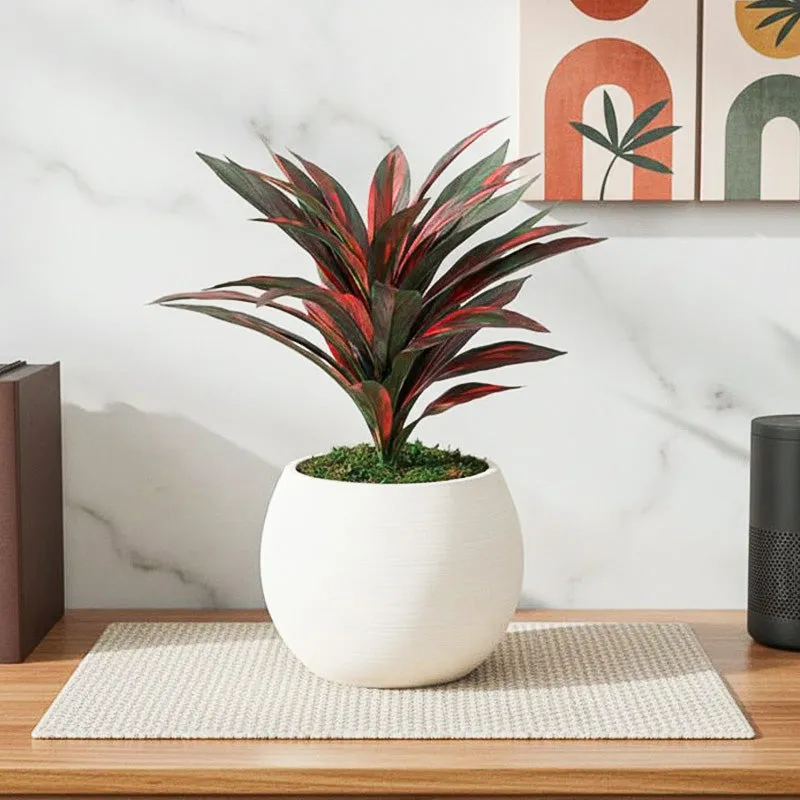 Lush Oasis Artificial Plant With Black Plastic Pot - Red media 1