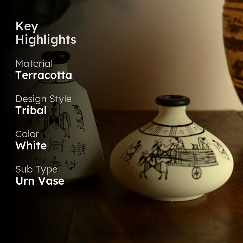 Pali Warli Handpainted Terracotta Vase - Set Of Two media 2