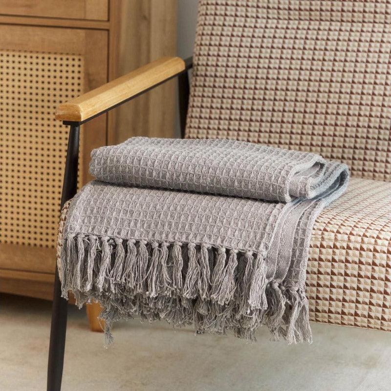 Sona Cotton Plaid Throw - Grey media 3