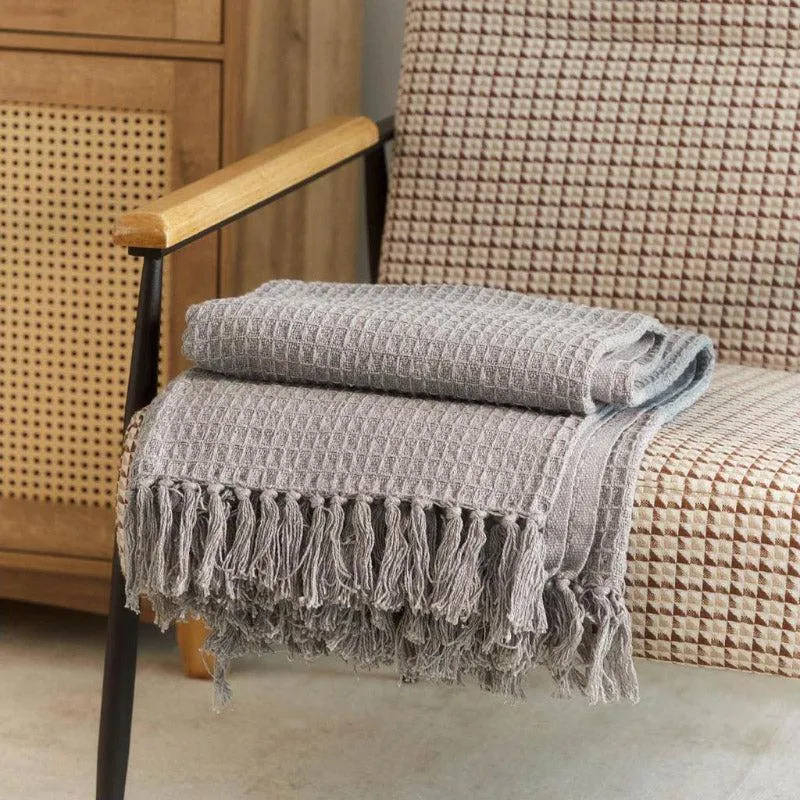 Sona Cotton Plaid Throw - Grey media 3