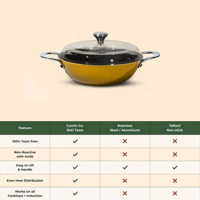 Cumin Co Enamel Cast Iron Kadhai  With Lid - 3900 mL media 8