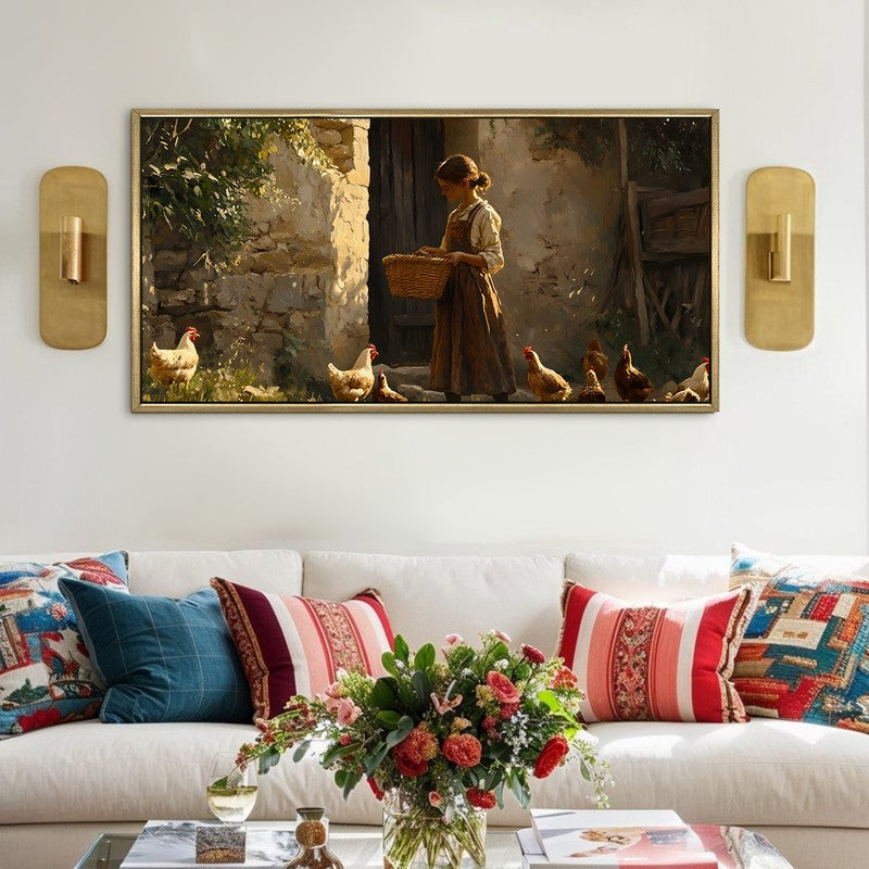 Henscape Canvas Wall Painting With Frame