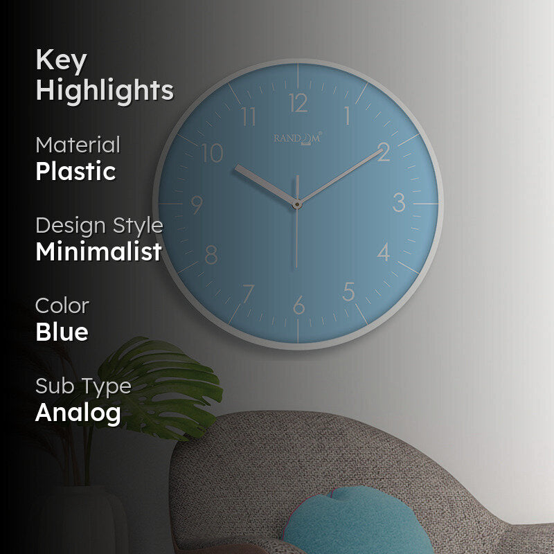Benot Silver Analog Wall Clock - Baby Blue media 2