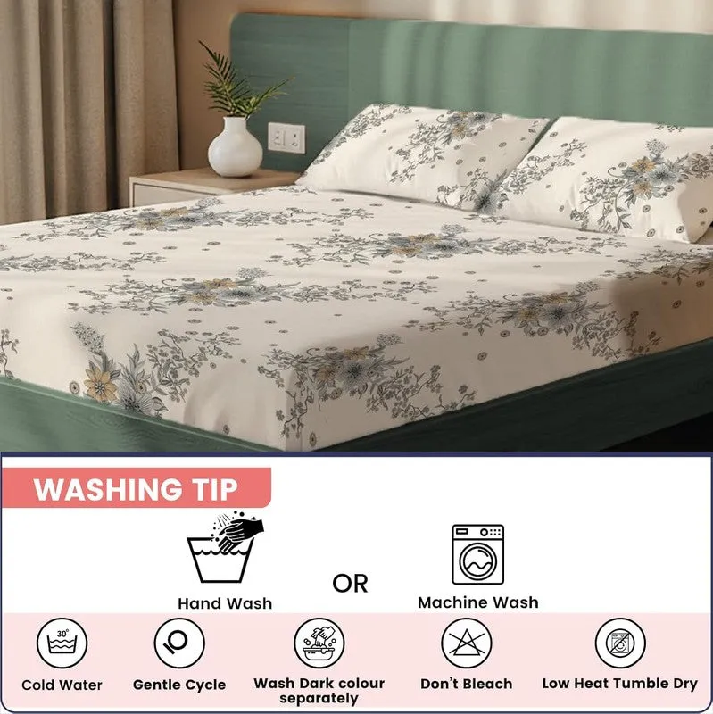 Neutral Blossom Floral Cotton Bedsheets (Beige & Grey) - 200 TC media 7