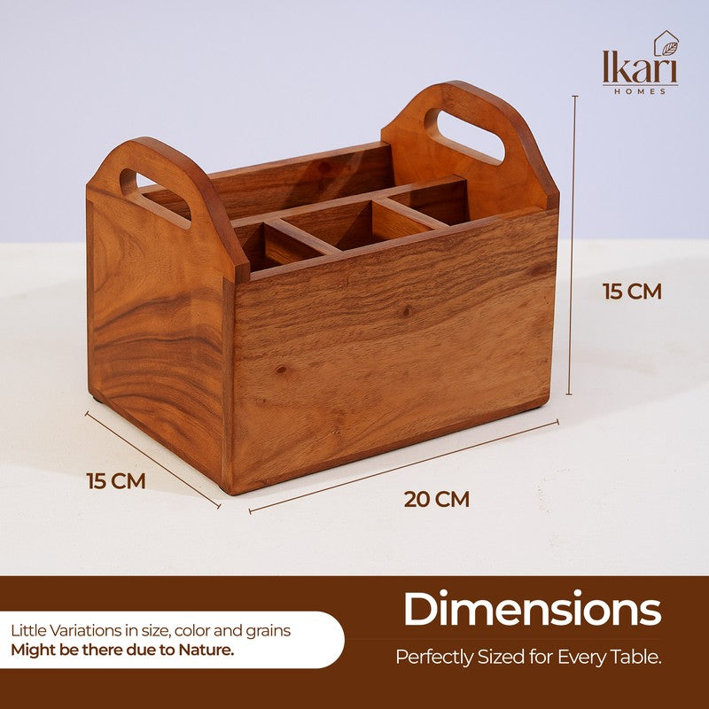 Handled Divider Acacia Wood Cutlery Stand media 8