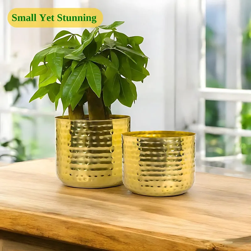Anvil Bloom Hammered Metal Planter - Set Of Two media 3
