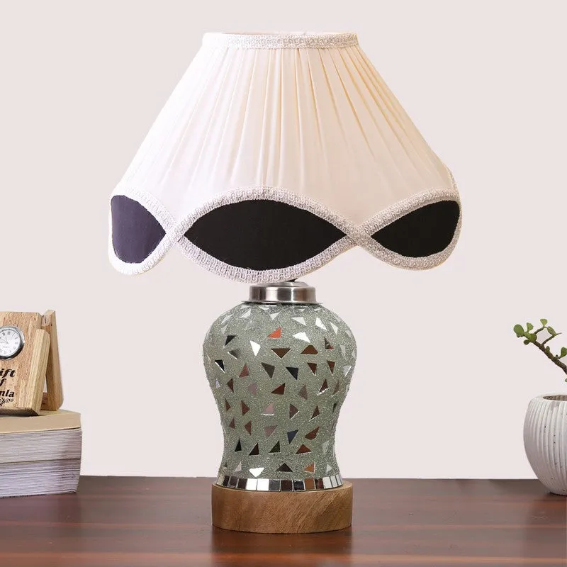 Liora Pleated Glass & Wood Table Lamp - White media 4