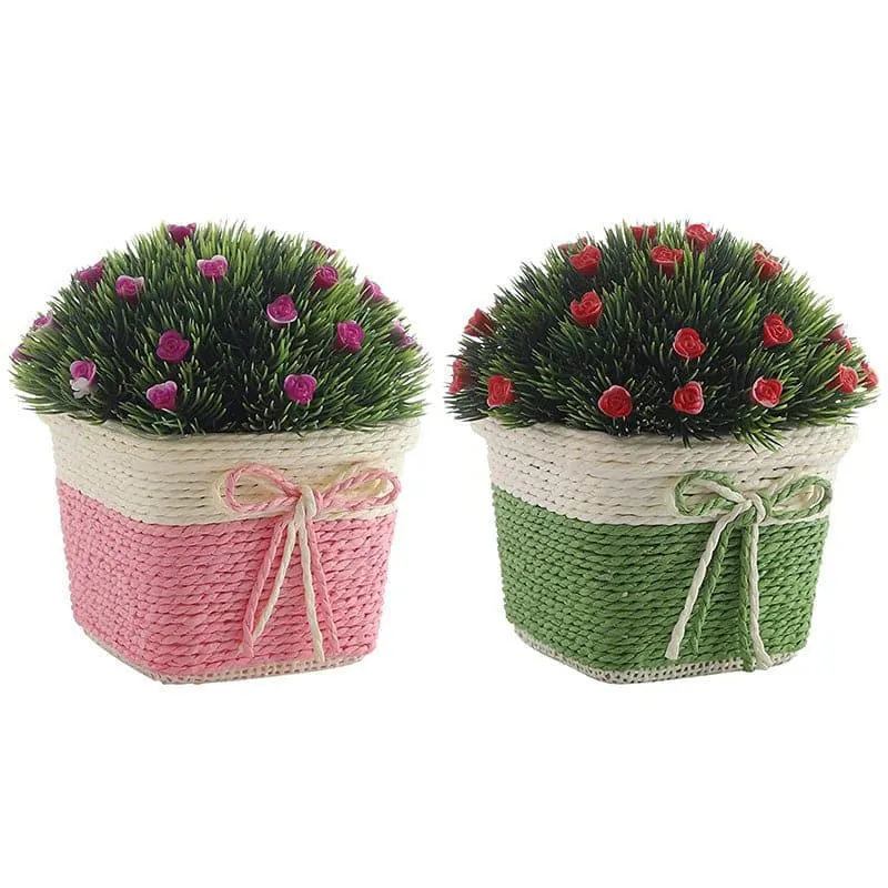 Faux Rose Bush Artificial Plant In Basket Pot (Green & Pink) - Set Of Two media 3