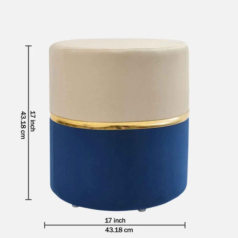 Dualtone Solid Velvet Pouffe - Beige & Dark Blue media 6