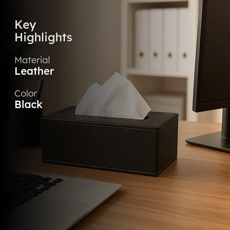 Elvan Faux Leather Tissue Holder - Black media 2