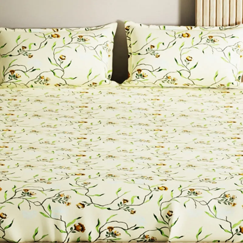 Sienna Vines Cotton Bedsheet (Light Yellow) - 144 TC media 3