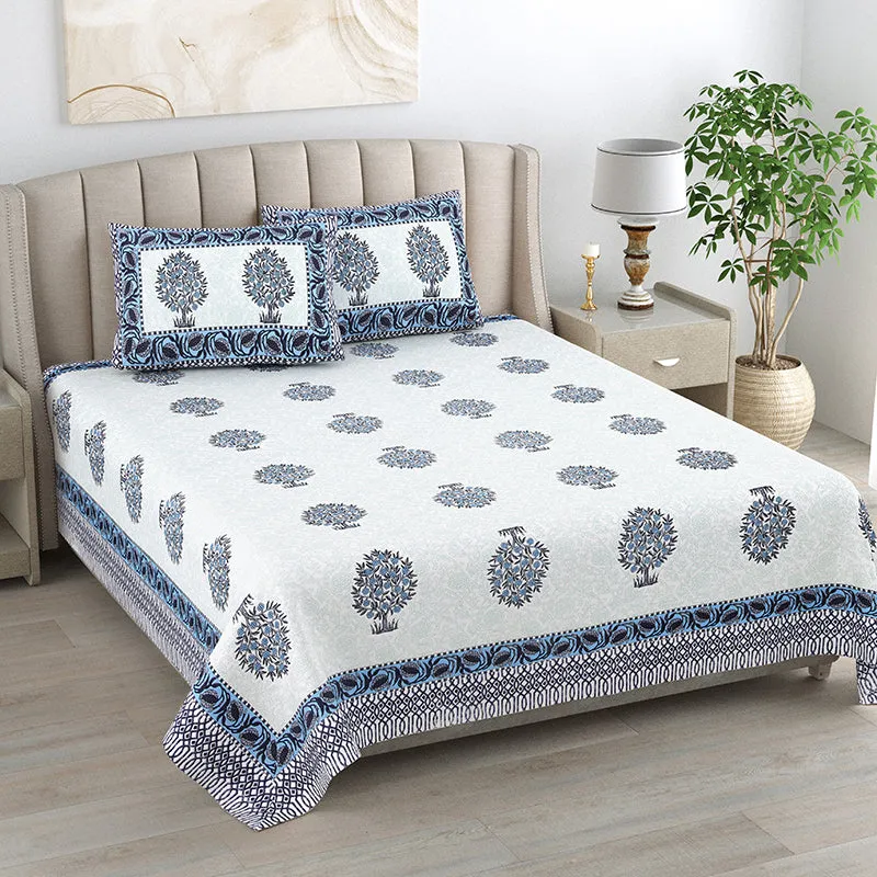 Anargha Cotton Bedsheet (Blue) - 180 TC media 1