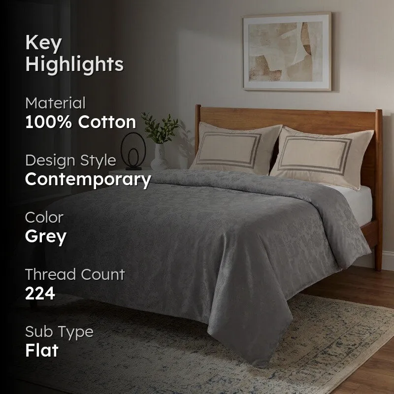Floral Aura Cotton Bedsheet (Grey) - 224 TC media 2
