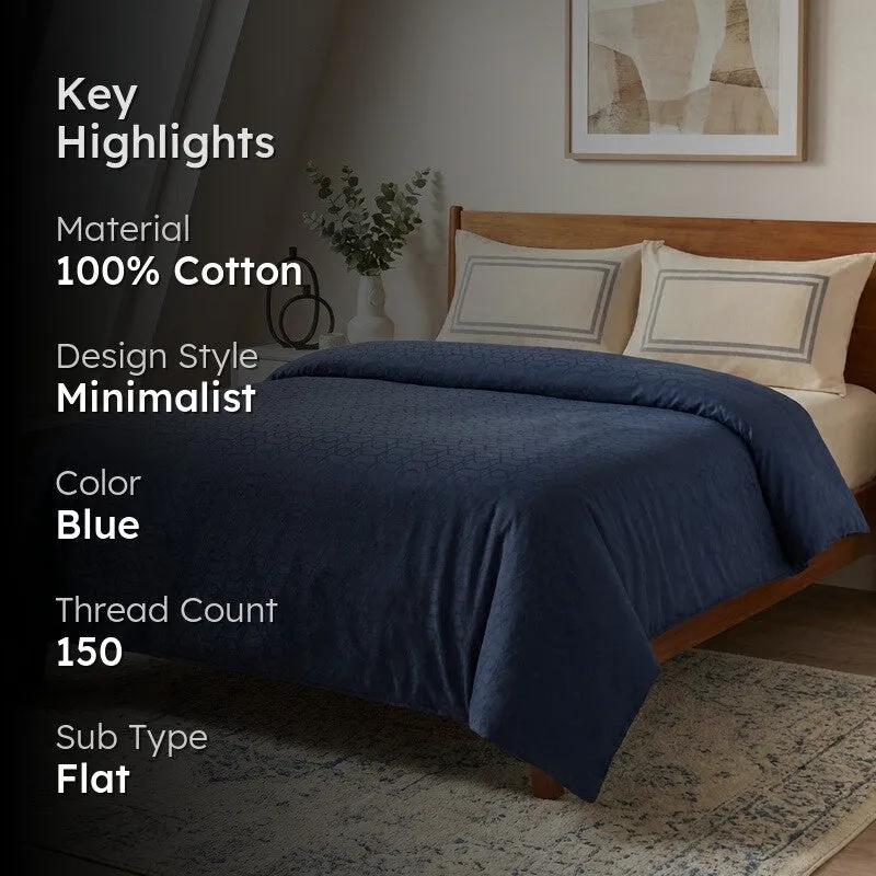 Grid Grace Cotton Bedsheet (Blue) - 150 TC media 2