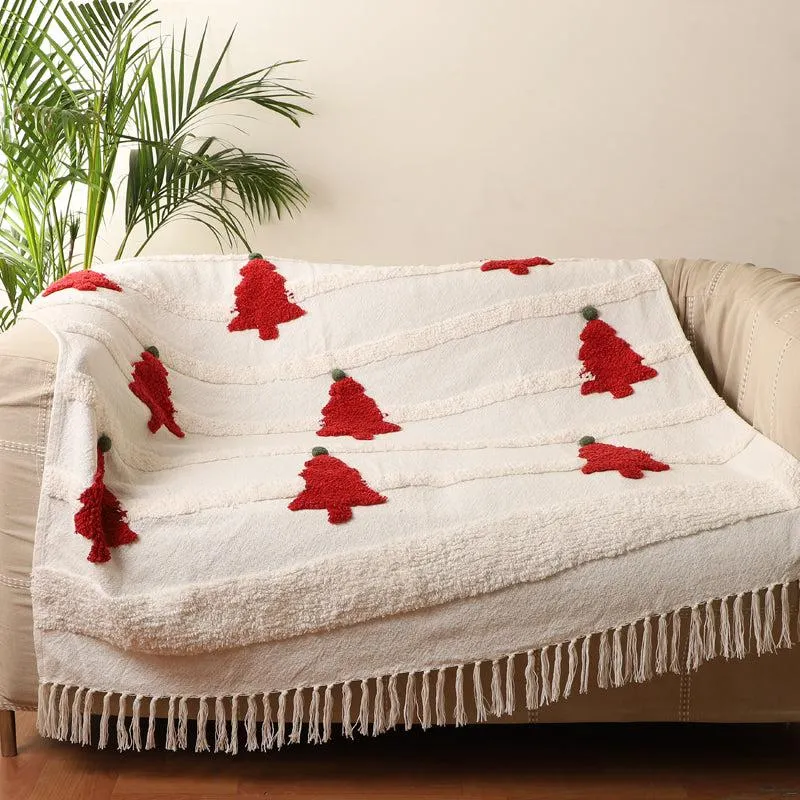 Pine & Plush Tufted Cotton Throw - White & Red media 1