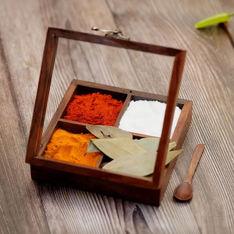 Rasoi Sheesham Wood Square Masala Box - Two Piece Set media 3