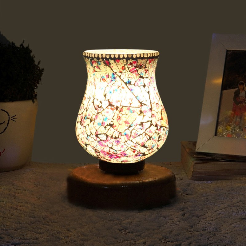 Flareva Mosaic Glass Table Lamp With Wooden Base - Multicolor