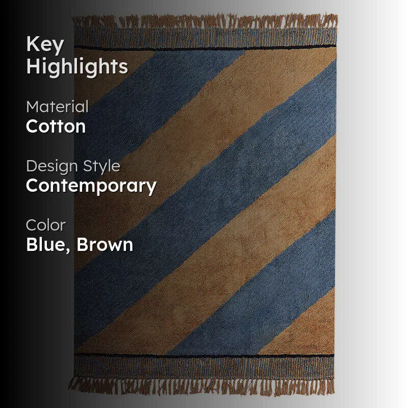 Plush Stripe Tufted Cotton Area Rug - Blue, Brown media 2