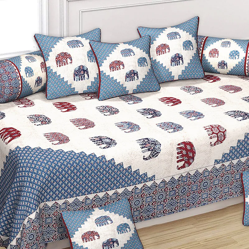 Anaahitha Ethnic Cotton Diwan Set (Blue) - Eight Piece Set media 3