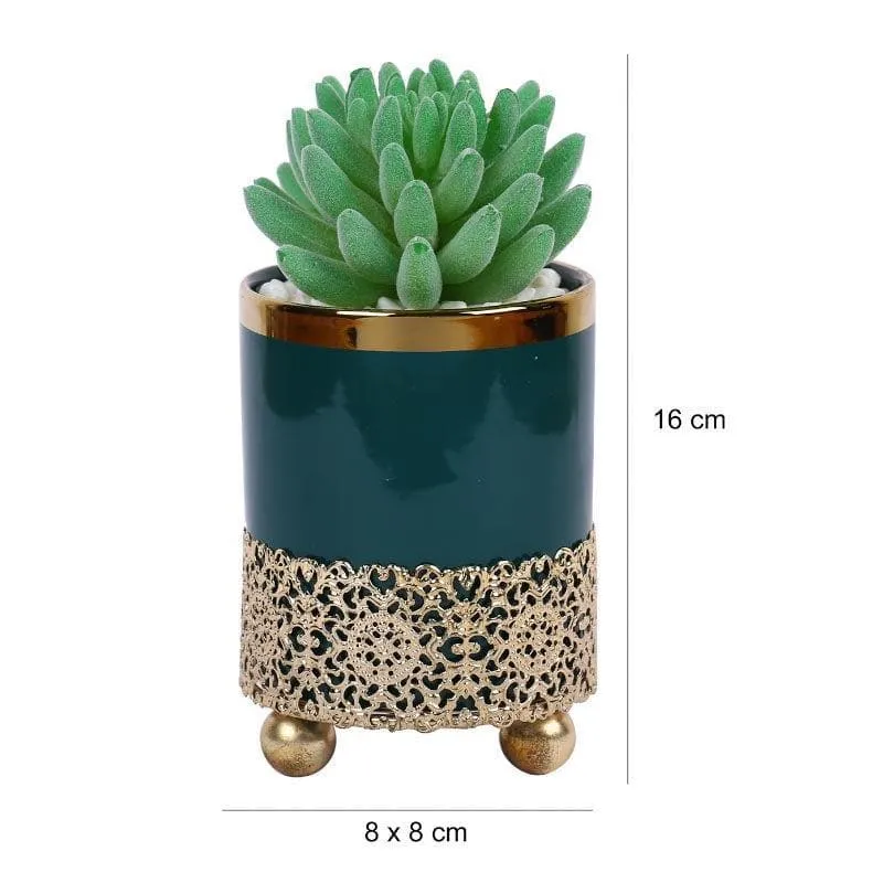 Faux Big Gasteria In Blue Ceramic Pot - 15.5 cms media 5