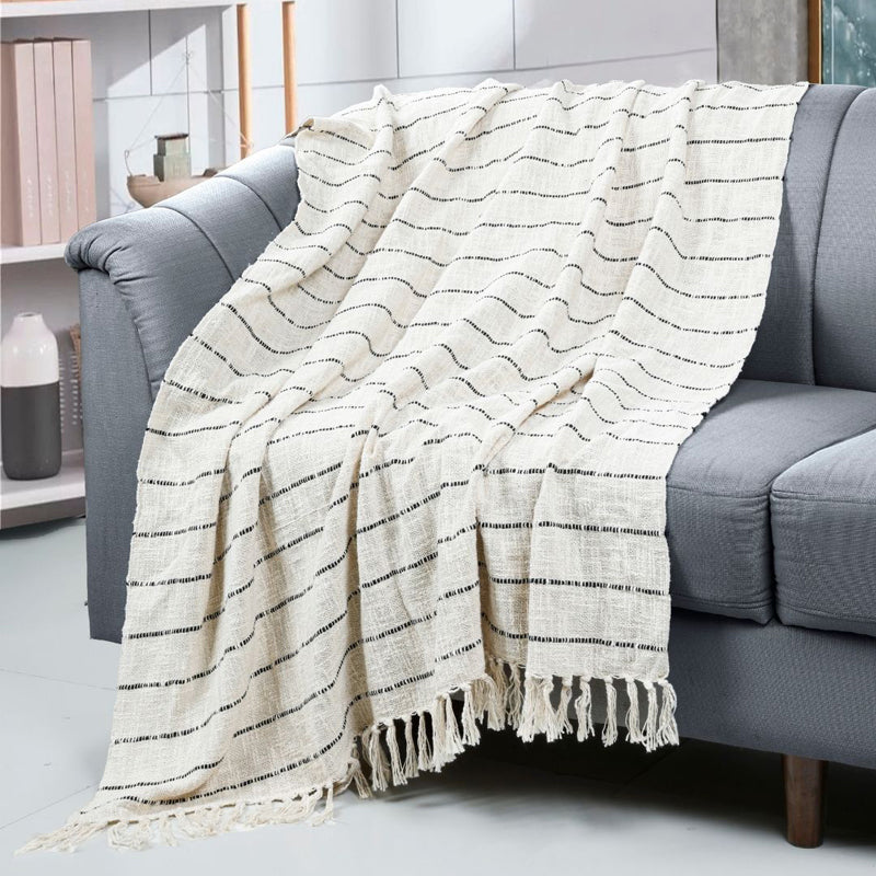 Cedar Nest Striped Throw - Off White & Black