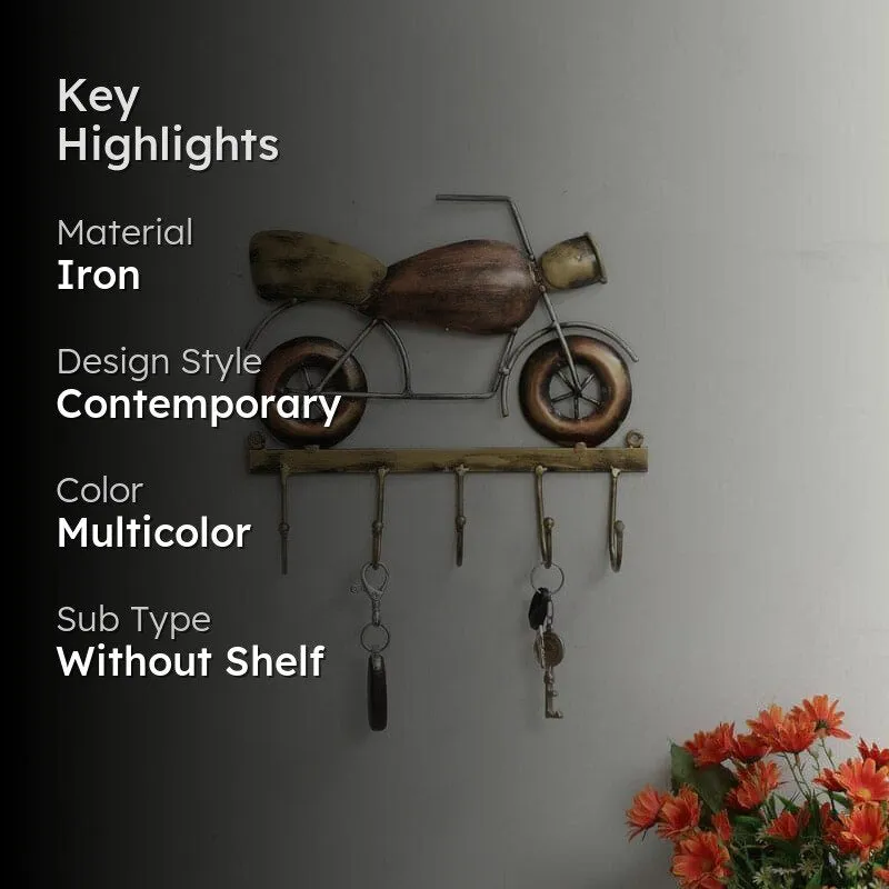 Motorcycle key holder styled with five hooks and a multicolour finish