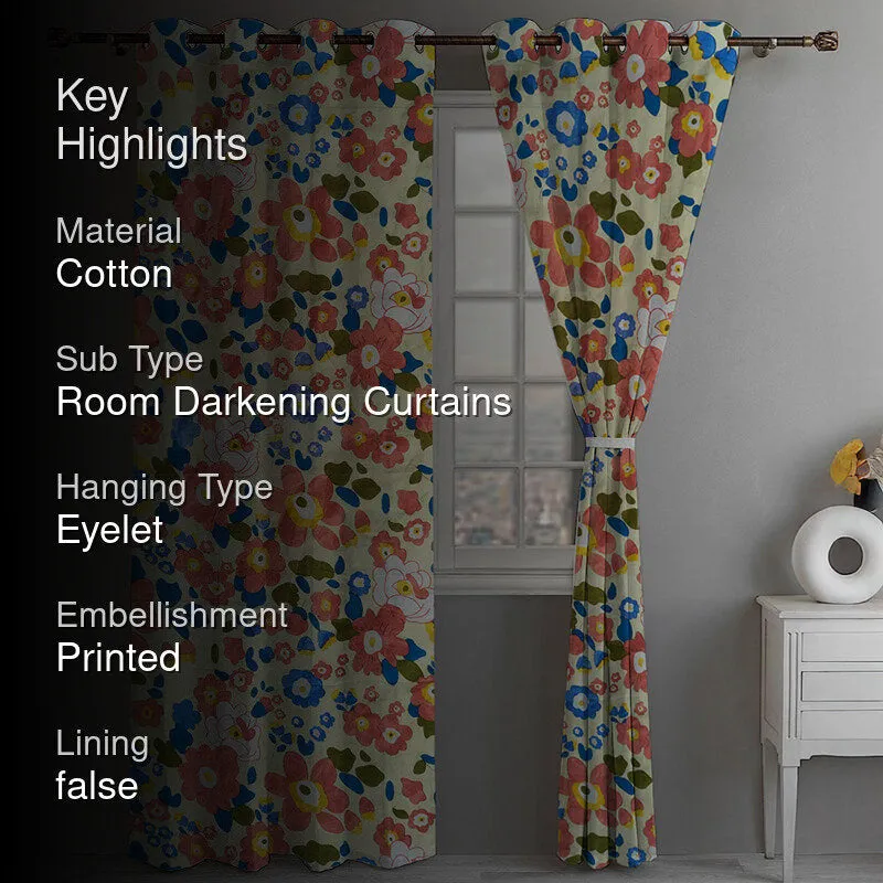 Flora Pop Room Darkening Curtain (Yellow) - Set Of Two media 2